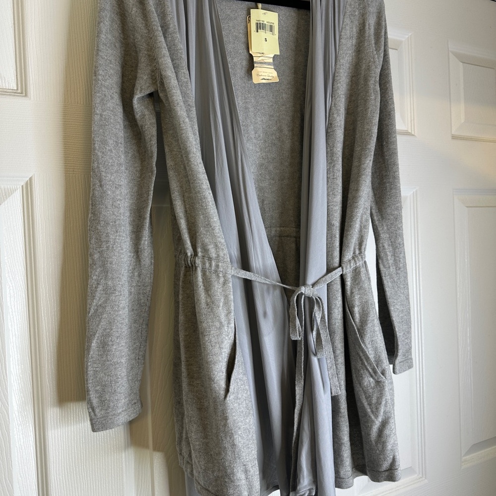 Lucky Brand Gray Open Cardigan | Size Small | Tie Waist Lightweight Sweater